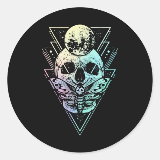 Pastel Gothic Moon Skull Gothic Wicca Crescent Mot Ronde Sticker (Voorkant)