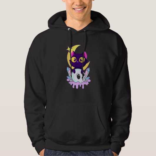 Pastel Gothic Moon Wiccan Animal Cat Skull Hoodie (Voorkant)
