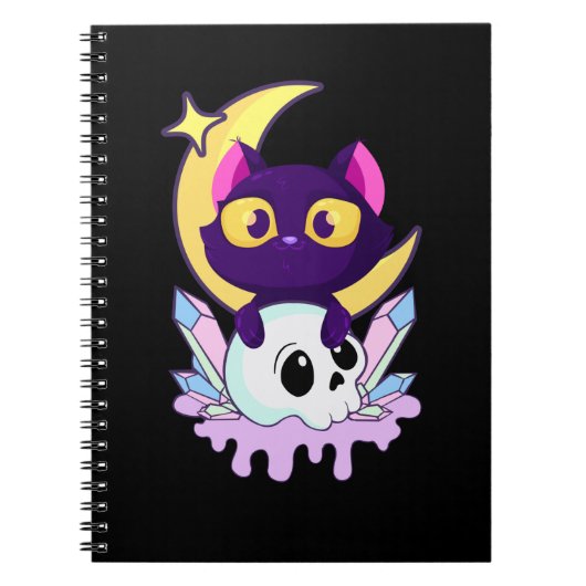 Pastel Gothic Moon Wiccan Animal Cat Skull Notitieboek (Voorkant)