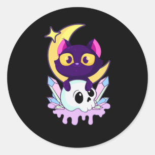 Pastel Gothic Moon Wiccan Animal Cat Skull Ronde Sticker