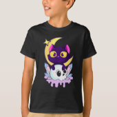 Pastel Gothic Moon Wiccan Animal Cat Skull T-shirt (Voorkant)