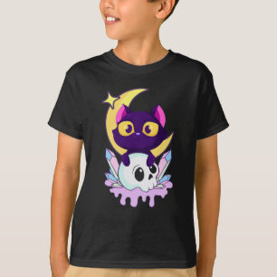 Pastel Gothic Moon Wiccan Animal Cat Skull T-shirt