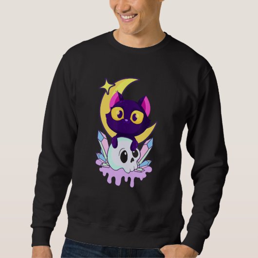 Pastel Gothic Moon Wiccan Animal Cat Skull Trui (Voorkant)