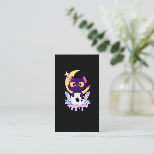 Pastel Gothic Moon Wiccan Animal Cat Skull Visitekaartje (Staand voorkant)