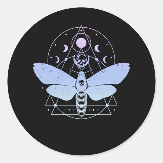 Pastel Gothic Moth Moon Wiccan Halvemaanschedel Ronde Sticker (Voorkant)