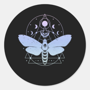 Pastel Gothic Moth Moon Wiccan Halvemaanschedel Ronde Sticker