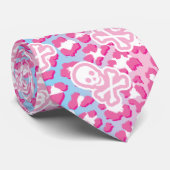 Pastel Gothic Pink Blue Leopard Print Jolly Roger Stropdas (Opgerold)