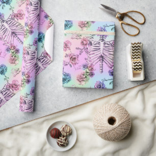 Pastel Gothic Rainbow Floral Skeleton Rib Cage Cadeaupapier