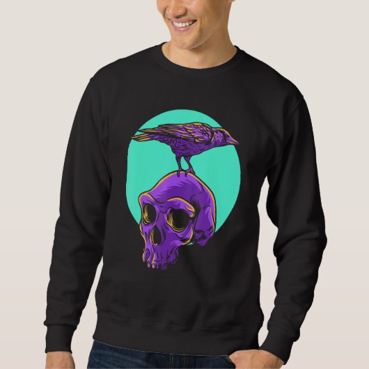 Pastel Gothic Raven Crow Skull Emo Punk Gothic Bir Trui (Voorkant)