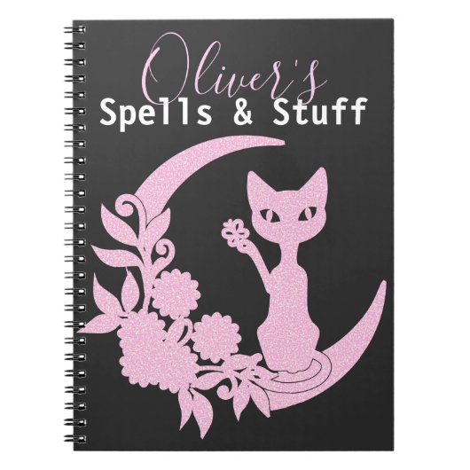 Pastel Gothic Roze Halve Maan Kitty Cat Spell Notitieboek (Voorkant)
