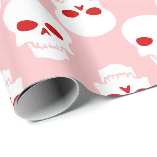 Pastel gothic roze rood Halloween schedel skelet Cadeaupapier (Rol Hoek)