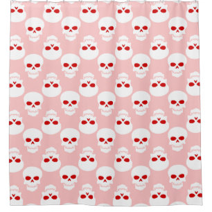 Pastel gothic roze rood Halloween schedel skelet Douchegordijn