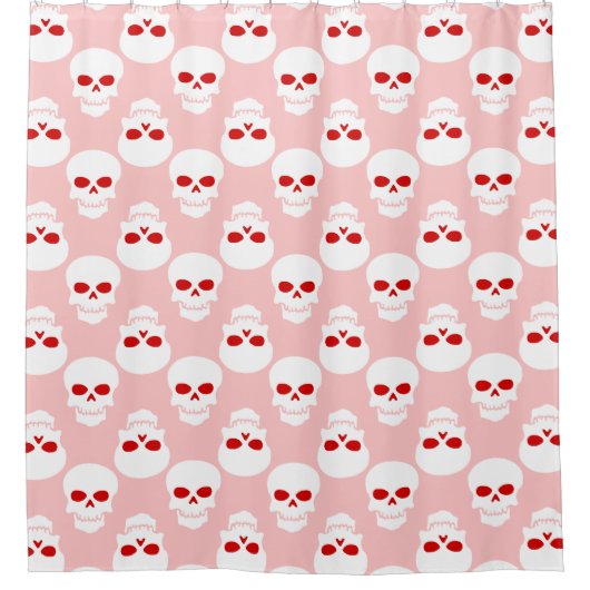 Pastel gothic roze rood Halloween schedel skelet Douchegordijn (Voorkant)