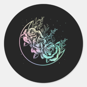 Pastel Gothic Rozen Moon Gothic Crescent Flowers Ronde Sticker