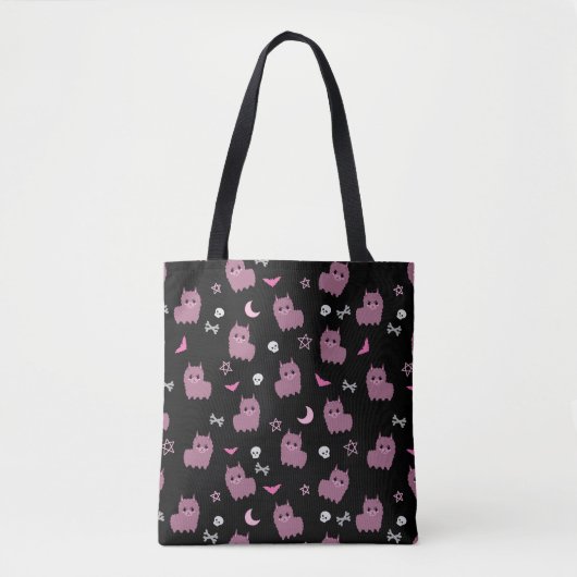 Pastel gothic spookachtige paarse lama patroondraa tote bag (Voorkant)