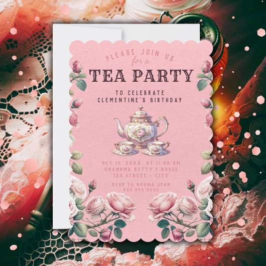 Pastel Gothic Tea Party Verjaardagsuitnodiging Kaart