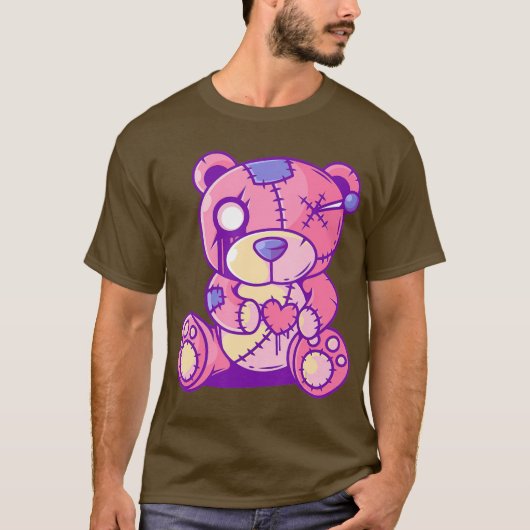 Pastel Gothic Teddy Bear Japans Anime Kawaii T-shirt (Voorkant)