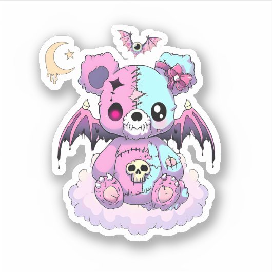 Pastel Gothic Teddy Bear Sticker (Voorkant)