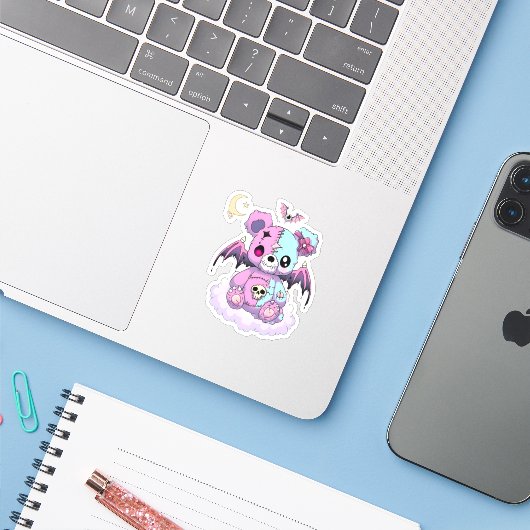Pastel Gothic Teddy Bear Sticker (Laptop met iPhone)