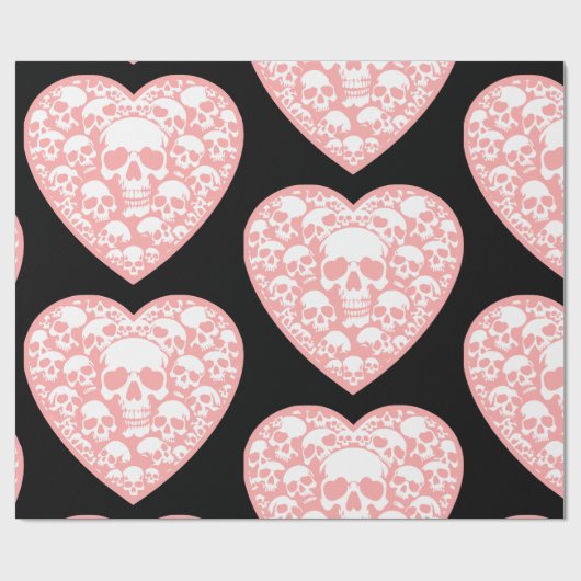Pastel gothic valentijnen roze hart schedel cadeaupapier (Vlak)