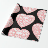 Pastel gothic valentijnen roze hart schedel cadeaupapier (Uitgerold)