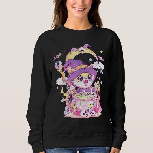 Pastel Gothic Wiccan Cat Cute Creepy Witchy Cat Trui (Voorkant)