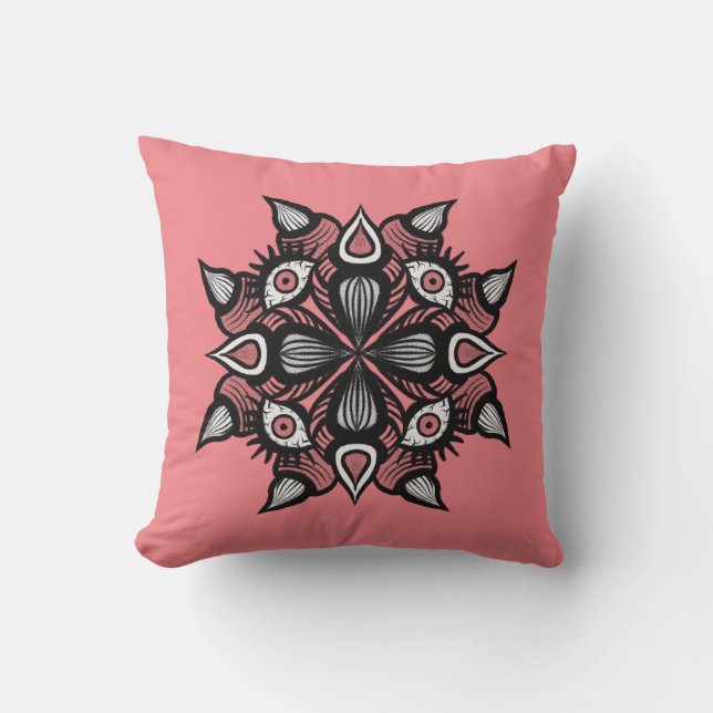 Pastel Gothic Witch Design - Zwart Roze Monster Kussen (Voorkant)