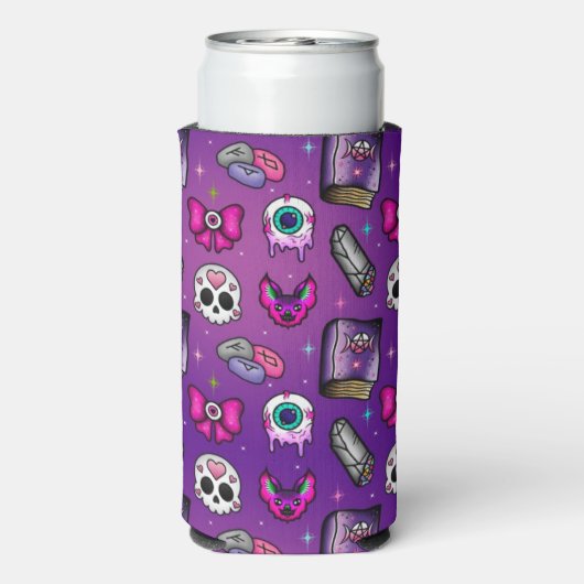 Pastel Gothic - Witchy - Paarse Halloween Seltzer Blikjeskoeler (Seltzer Achterkant)