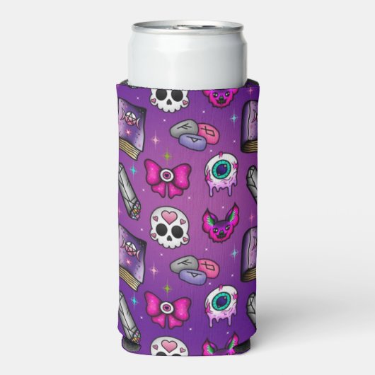 Pastel Gothic - Witchy - Paarse Halloween Seltzer Blikjeskoeler (Seltzer Voorkant)