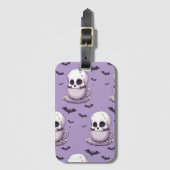 Pastel gothische schedel in theekop bagagelabel (Voorkant (verticaal))