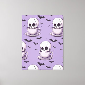 Pastel gothische schedel in theekop canvas afdruk