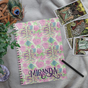 Pastel Gotische Bloemenribben & Rozen Roze & Groen Notitieboek