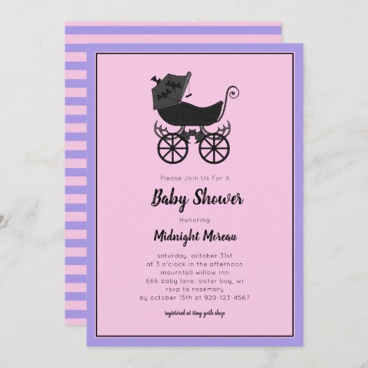 Pastel Gotische Wandelwagen Bat Baby shower Kaart (Voorkant / Achterkant)