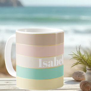 Pastel Goud Custom Zomer Kleurblok Strepen Koffiemok