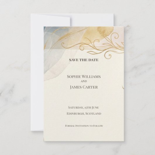 Pastel Gouden Barok Save The Date Kaart (Voorkant)