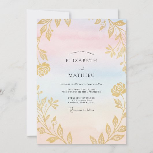Pastel Gouden Blad Bruiloft Kaart (Voorkant)