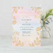 Pastel Gouden Blad Bruiloft Kaart (Staand voorkant)