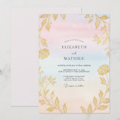 Pastel Gouden Blad Bruiloft Kaart (Voorkant / Achterkant)