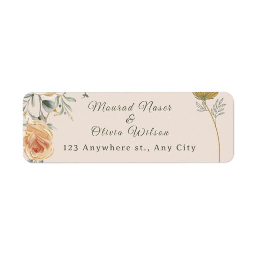 Pastel & Gouden Bloemen Bruiloftsinvitaties Etiket (Voorkant)
