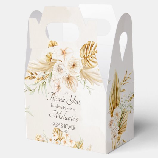 Pastel gouden bruine boho gedroogde bloemen baby bedankdoosjes (Geopend)