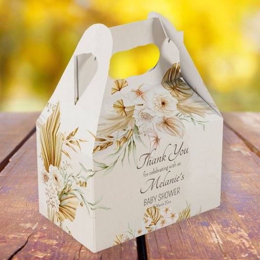 Pastel gouden bruine boho gedroogde bloemen baby bedankdoosjes