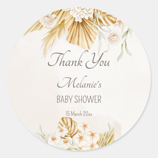Pastel gouden bruine boho gedroogde bloemen baby s ronde sticker (Voorkant)