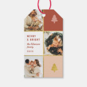 Pastel & Gouden Kerstboom 3 Fotocollage Cadeaulabel (Voorkant)