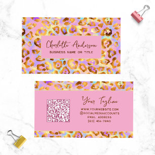 Pastel Gouden Luipaardprint QR-code Visitekaartje