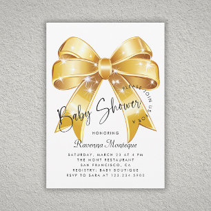 Pastel Gouden Strik Moderne Baby Shower Uitnodigin Kaart