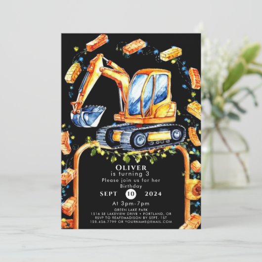 Pastel Graafmachine Bouw Verjaardag Kaart (Staand voorkant)