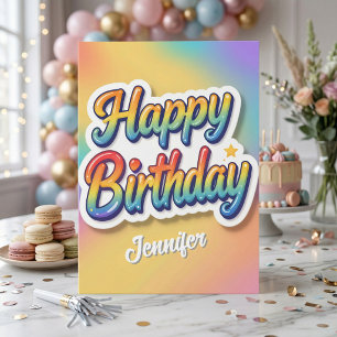 Pastel Gradiënt 3D-Bubbelletters Gefeliciteerd Ver Kaart