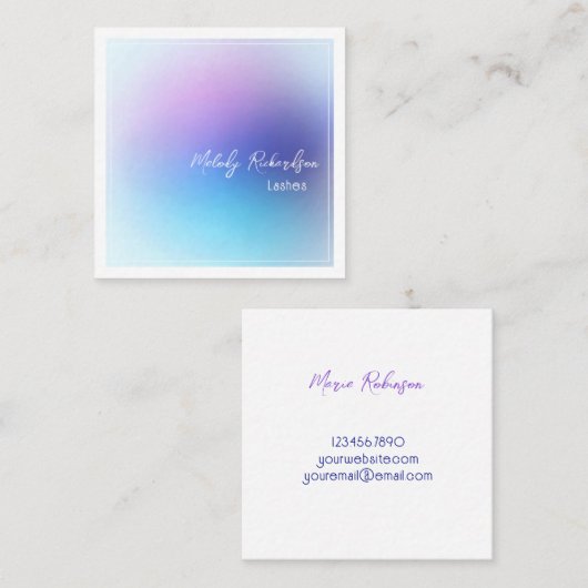 Pastel Gradient Aqua Lavendel Lash Make-up Artiest Vierkante Visitekaartje (Voorkant / Achterkant)