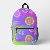 Pastel Gradiënt Bloemen en Vlinders Bedrukte Rugzak (Voorkant)