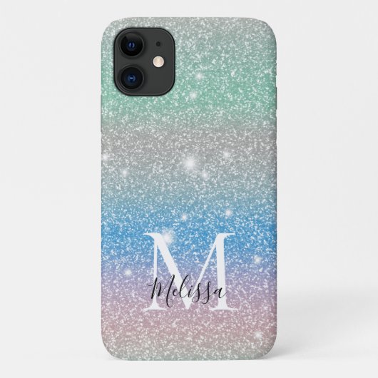 Pastel Gradiënt Glitter Glans Monogram Naam Case-Mate iPhone Case (Achterkant)